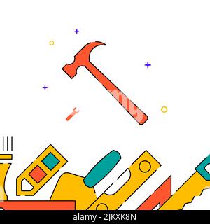 Un'icona vettoriale a linee piene dell'attrezzatura martello, illustrazione semplice, relativo bordo inferiore. Illustrazione Vettoriale
