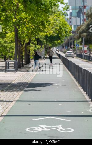 Uno scatto verticale di una pista ciclabile lungo l'intera lunghezza di Alameda dos Oceanos in Parque das Nacoes Foto Stock