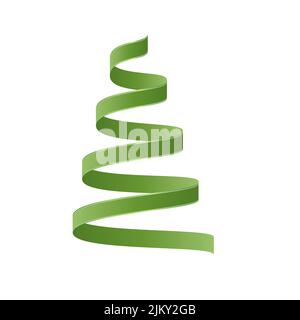 Albero di Natale dal nastro isolato su sfondo bianco. Illustrazione vettoriale. Illustrazione Vettoriale