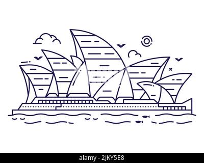 Sydney Opera House Building in Line Art Illustrazione Vettoriale