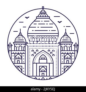 Icona del cerchio di Taj Mahal India nello stile di arte della linea Illustrazione Vettoriale