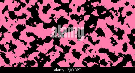 Pelle di vitello rosa con macchie nere come motivo senza cuciture Illustrazione Vettoriale