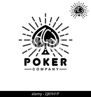 Spade Ace Flush Poker for Casino or Gambling Company Logo Illustrazione Vettoriale