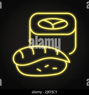 Sushi e rotoli neon icona in stile line. Illustrazione vettoriale. Illustrazione Vettoriale