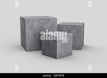 Piastra di pietra in calcestruzzo cosmetico podio 3D sfondo o astratto vuoto prodotto display 3D illustrazione Foto Stock