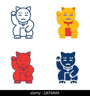 Icona Maneki neko in stile piatto e lineare. Simbolo giapponese di fortuna e prosperità. Illustrazione vettoriale. Illustrazione Vettoriale