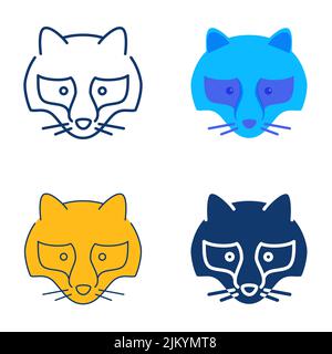 Icona del cane da racoon Tanuki in stile piatto e lineare. Simbolo giapponese. Illustrazione vettoriale. Illustrazione Vettoriale