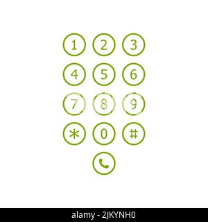 Tastiera per telefono. Tastiera piatta dell'interfaccia utente isolata su sfondo bianco. Illustrazione Vettoriale