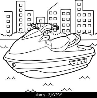 Jet Ski Vehicle Coloring Page for Kids Illustrazione Vettoriale