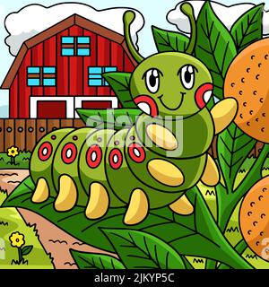 Illustrazione del cartoon colorato per animali Caterpillar Illustrazione Vettoriale