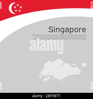 Astratto ondeggiamento bandiera Singapore, mappa mosaico. Poster nazionale di singapore. Sfondo creativo per la progettazione di carte vacanza patriottiche. Stato singapore Illustrazione Vettoriale