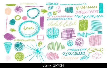 Linea tracciata impostata. Linee disegnate a mano, tratti sottolineati, linee a dardo a matita. Set di elementi tratti fatti a mano. Illustrazione vettoriale Illustrazione Vettoriale