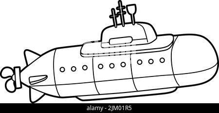 Pagina di colorazione dei veicoli sottomarini nucleari per bambini Illustrazione Vettoriale