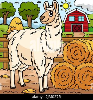 Llama Animal Cartoon Illustrazione colorata Illustrazione Vettoriale