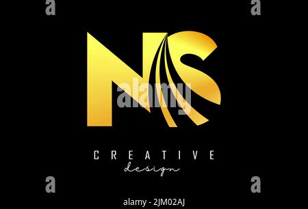 Logo Creative Golden Letter NS n s con linee leader e design Road concept. Lettere con disegno geometrico. Illustrazione vettoriale con lettera e crea Illustrazione Vettoriale