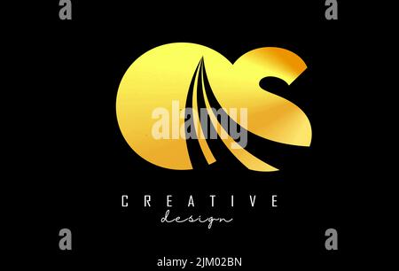 Logo OS o s in lettere d'oro creative con linee di punta e design di concetto stradale. Lettere con disegno geometrico. Illustrazione vettoriale con lettera e crea Illustrazione Vettoriale