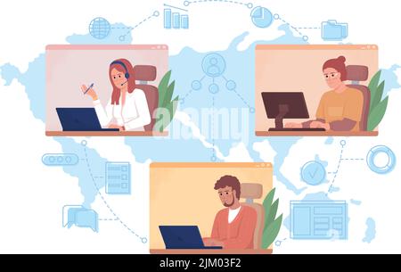 Colleghi cooperazione 2D vettore isolato illustrazione Illustrazione Vettoriale