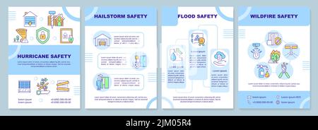 Modello di brochure blu sulle misure di sicurezza in caso di calamità naturali Illustrazione Vettoriale