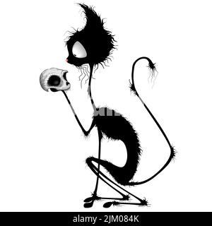 Divertente personaggio Cat che agisce come una divertente parodia dello Shakespeare 'essere o non essere che è la domanda'. Illustrazione del vettore protetto da copyright Illustrazione Vettoriale