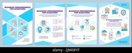 Modello di brochure per la preparazione aziendale al disastro ciano Illustrazione Vettoriale