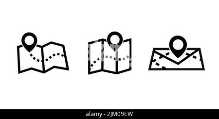 Set di icone delle linee vettoriali correlate alla mappa. Confezione di simboli lineari premium. Illustrazione vettoriale isolata su sfondo bianco. Simboli Web per siti Web e m Illustrazione Vettoriale