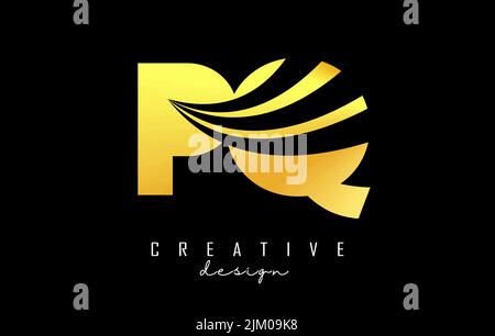 Logo creativo in lettere d'oro PQ p q con linee leader e design di concetto stradale. Lettere con disegno geometrico. Illustrazione vettoriale con lettera e crea Illustrazione Vettoriale