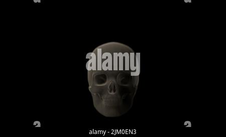 Cranio uomo fumante grigio su sfondo nero - concetto di guerra, isolato - rendering oggetto 3D Foto Stock
