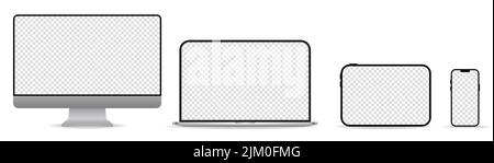 Set di computer, notebook, tablet e smartphone con schermi vuoti. Illustrazione vettoriale Illustrazione Vettoriale