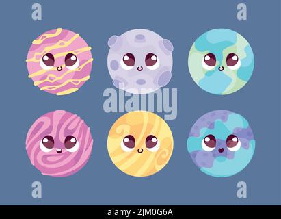 impostare lo spazio dei pianeti kawaii Illustrazione Vettoriale