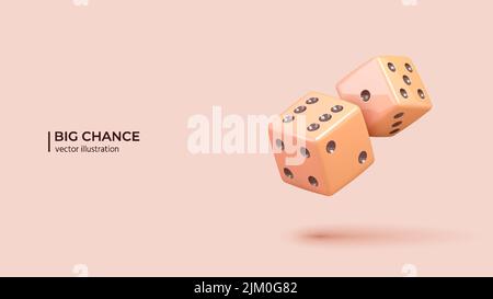 Concetto di grande opportunità. Design realistico 3D di cubi con numeri casuali di puntini neri o pips e bordi arrotondati in stile cartoon minimal. Illustrazione vettoriale Illustrazione Vettoriale