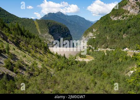 Vista panoramica della diga di Vajont, Italia Foto Stock