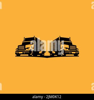 un modello di logo con due carrelli per un'azienda logistica con sfondo arancione Illustrazione Vettoriale