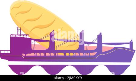 una nave con grano, una nave con pane. Blocco di grano di Ucraina. Spedire con il pane. Esportazione di grano. Portarinfuse Illustrazione Vettoriale