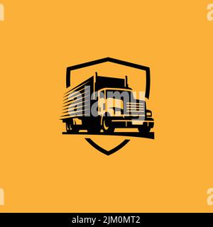 un modello di logo per un'azienda logistica con sfondo arancione Illustrazione Vettoriale