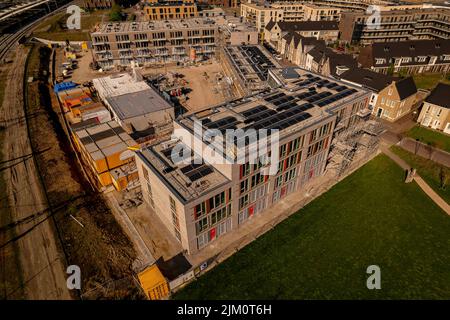 Sideview antenna di cantiere in Zutphen di investimento immobiliare e mercato immobiliare sociale edilizia collettiva progetto Ubuntuplein. Foto Stock