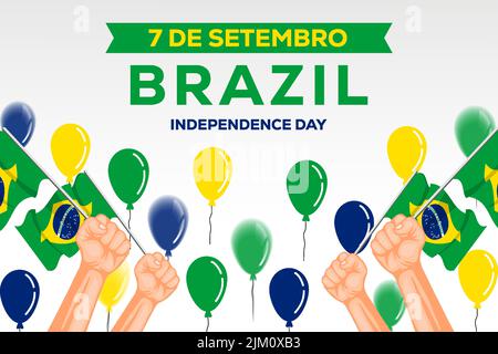 appartamento 7 de setembro Brasile indipendenza giorno illustrazione di sfondo con mani e palloncini Illustrazione Vettoriale
