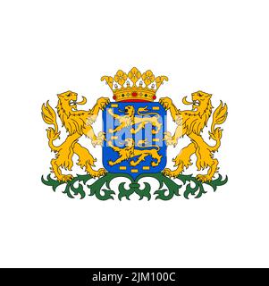 Stemma olandese, emblema araldico o araldico della provincia della Frisia, simbolo vettoriale olandese. Provincia olandese stemma reale con leoni, shi Illustrazione Vettoriale