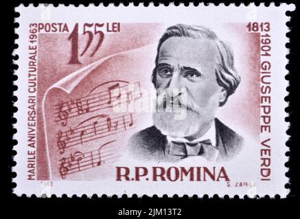 Francobollo rumeno (1963) : Giuseppe Verdi (1813-1901), compositore italiano Foto Stock