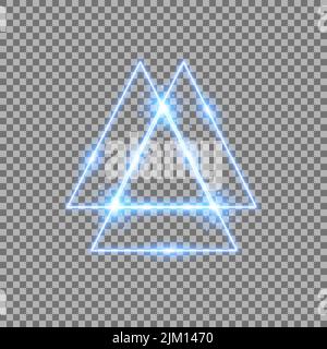 effetto luce triangolare, laser, scintille, luci al neon su sfondo trasparente, colore blu Illustrazione Vettoriale