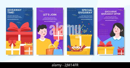 Giveaway Social Media Stories modello Flat Cartoon background Vector Illustration Illustrazione Vettoriale