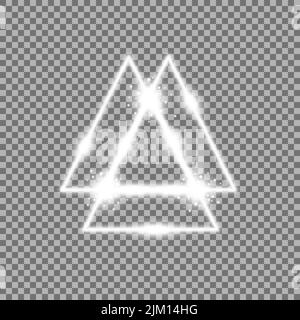 effetto luce triangolare, laser, scintille, luci al neon su sfondo trasparente, colore bianco Illustrazione Vettoriale