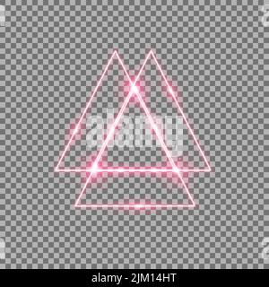 effetto luce triangolare, laser, scintille, luci al neon su sfondo trasparente, colore rosso Illustrazione Vettoriale