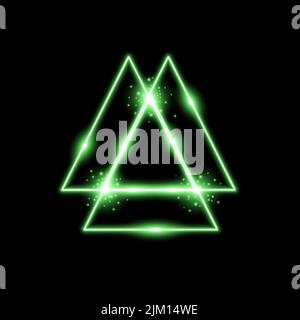 effetto luce triangolare, laser, scintille, luci al neon su sfondo nero, colore verde Illustrazione Vettoriale