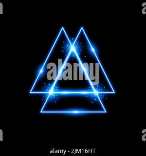 effetto luce triangolare, laser, scintille, luci al neon su sfondo nero, colore blu Illustrazione Vettoriale