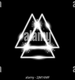 effetto luce triangolare, laser, scintille, luci al neon su sfondo nero, colore bianco Illustrazione Vettoriale