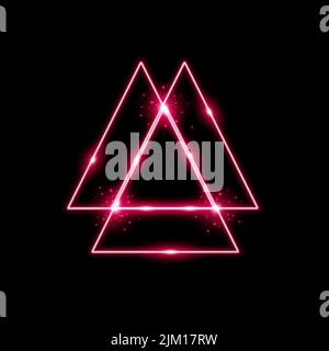 effetto luce triangolare, laser, scintille, luci al neon su sfondo nero, colore rosso Illustrazione Vettoriale