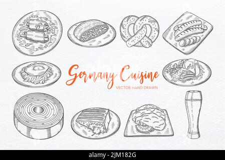 collezione germania cuisine set con disegno a mano disegno vettore illustrazione Foto Stock