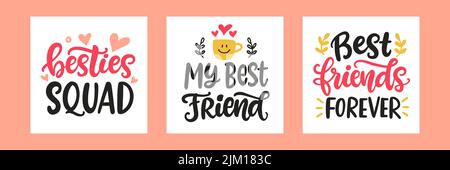 Friendship Day frase scritta a mano set Illustrazione Vettoriale