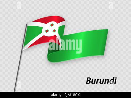 Bandiera del Burundi sventola sul flagpole. Modello per il design Independence Day Illustrazione Vettoriale