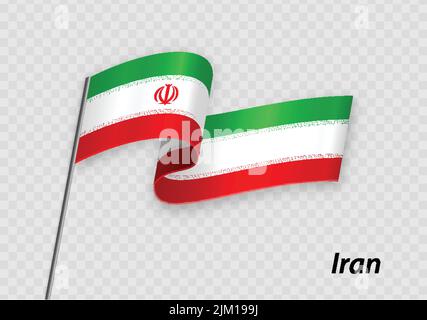 Bandiera dell'Iran sventola sul flagpolo. Modello per il design Independence Day Illustrazione Vettoriale